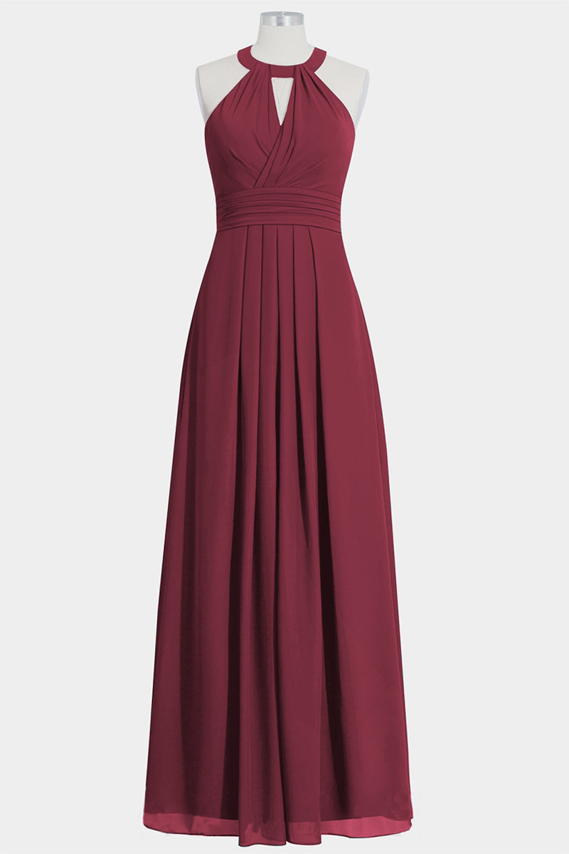 Chiffon Column Halte Sleeveless Bridesmaid Dress-B14002