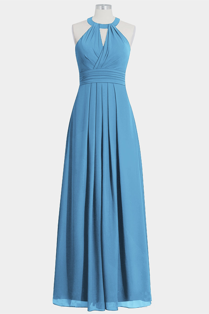 Chiffon Column Halte Sleeveless Bridesmaid Dress-B14002