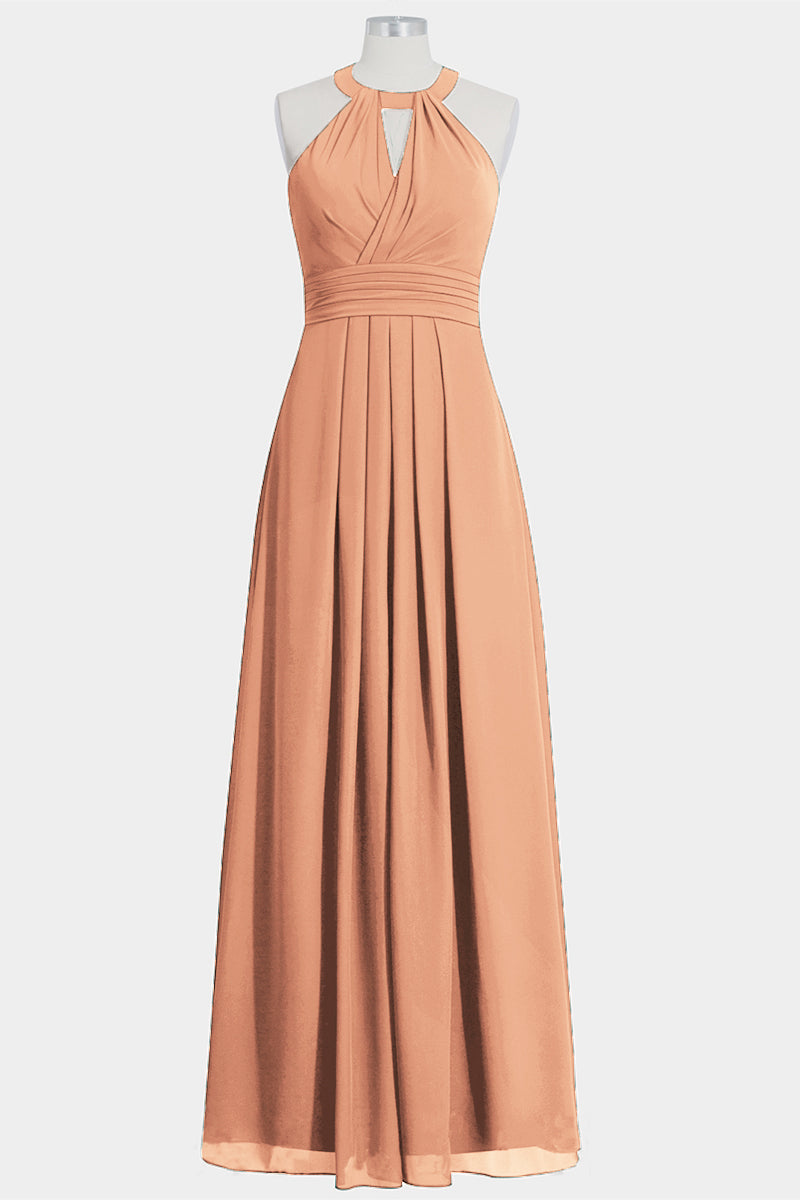 Chiffon Column Halte Sleeveless Bridesmaid Dress-B14002
