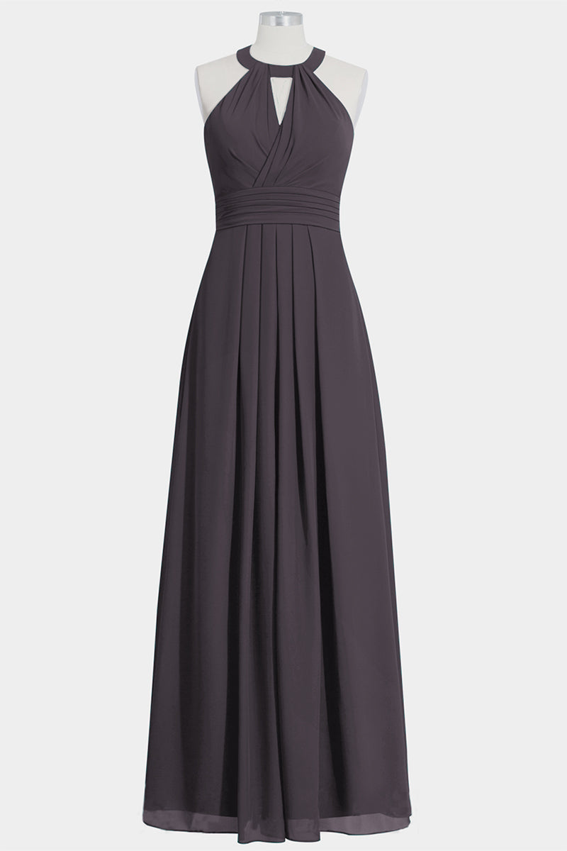 Chiffon Column Halte Sleeveless Bridesmaid Dress-B14002