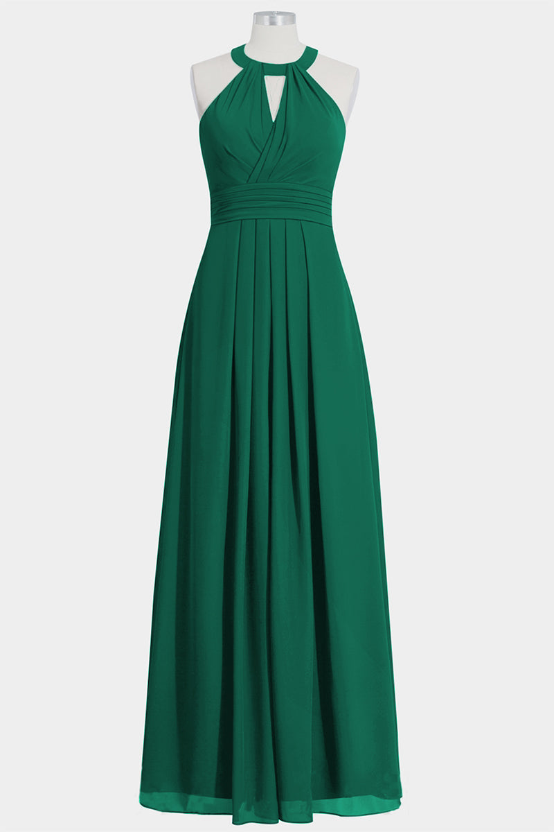 Chiffon Column Halte Sleeveless Bridesmaid Dress-B14002