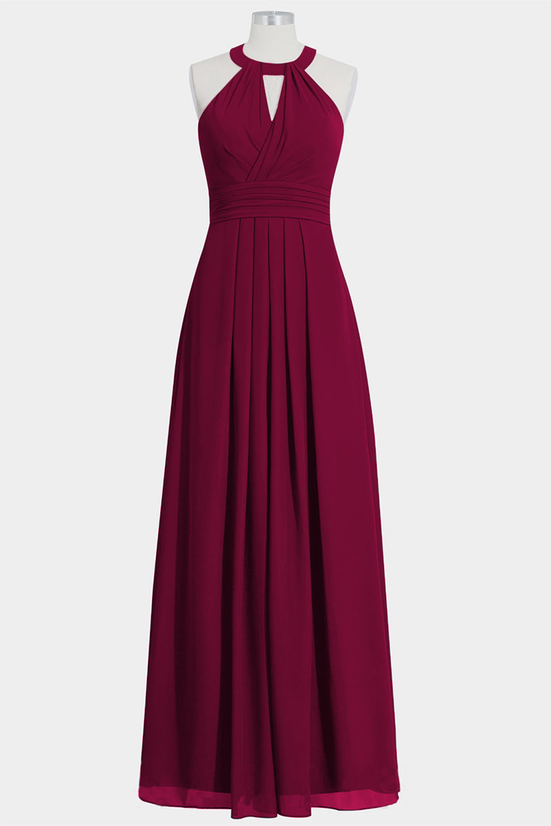 Chiffon Column Halte Sleeveless Bridesmaid Dress-B14002