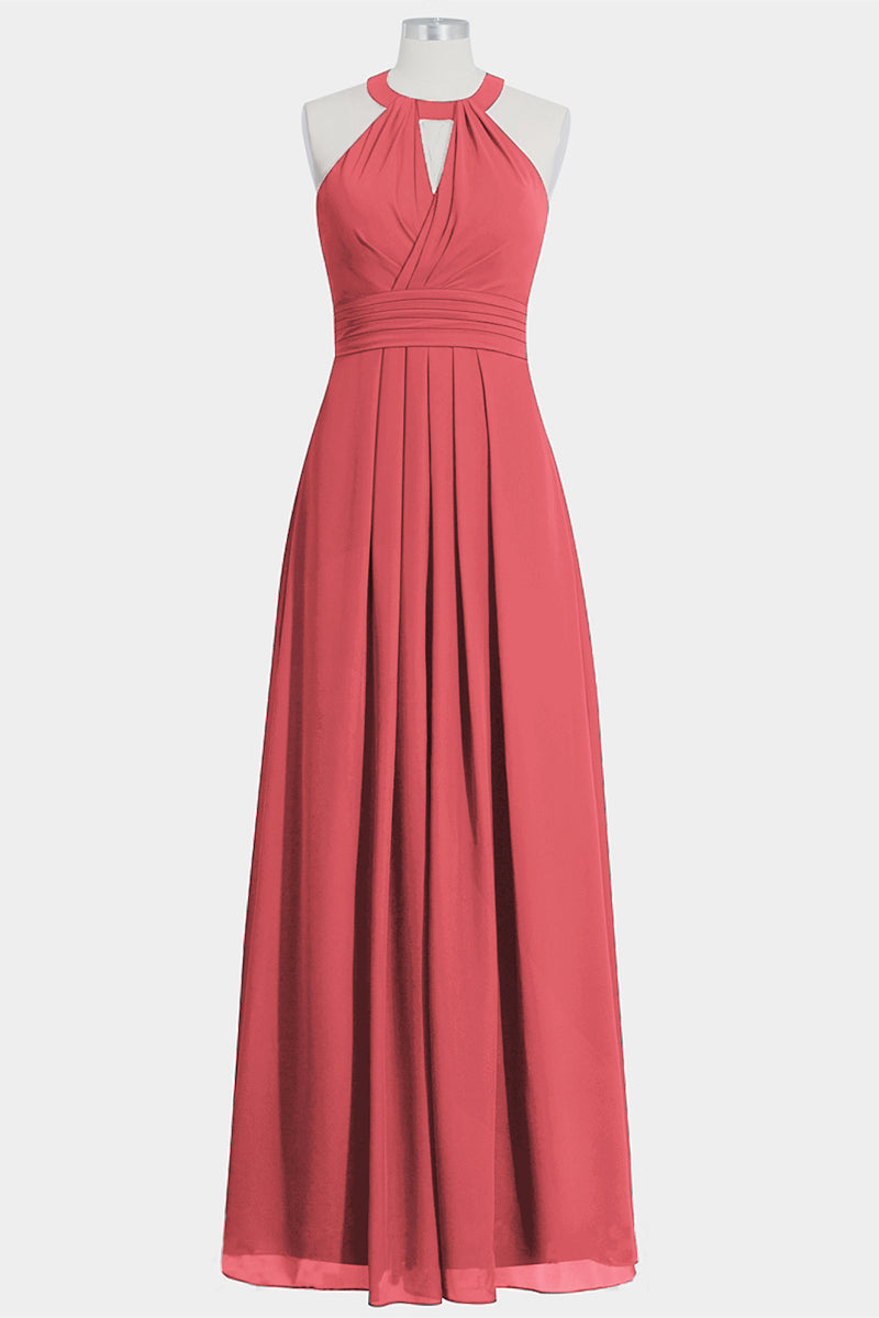 Chiffon Column Halte Sleeveless Bridesmaid Dress-B14002