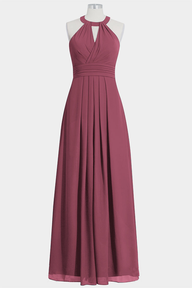 Chiffon Column Halte Sleeveless Bridesmaid Dress-B14002