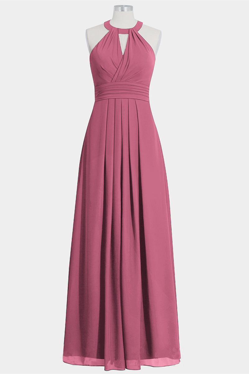 Chiffon Column Halte Sleeveless Bridesmaid Dress-B14002