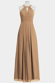 Chiffon Column Halte Sleeveless Bridesmaid Dress-B14002