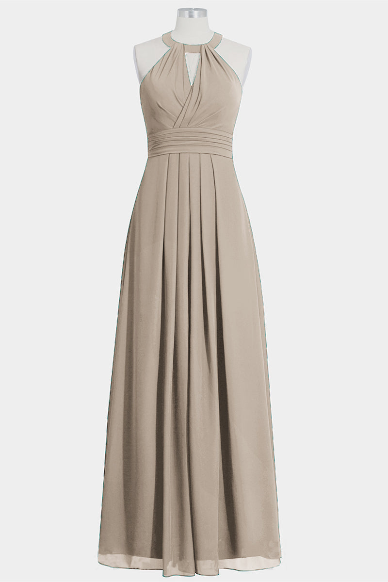 Chiffon Column Halte Sleeveless Bridesmaid Dress-B14002