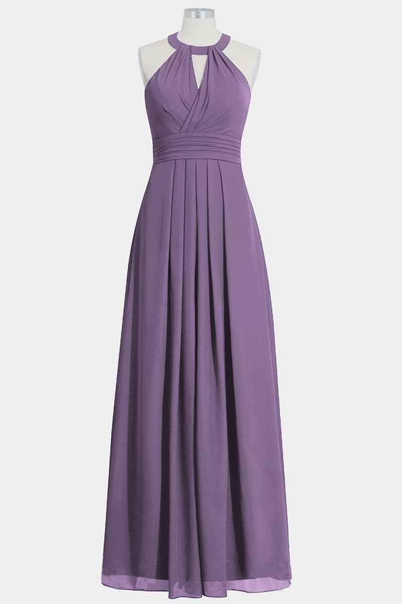Chiffon Column Halte Sleeveless Bridesmaid Dress-B14002