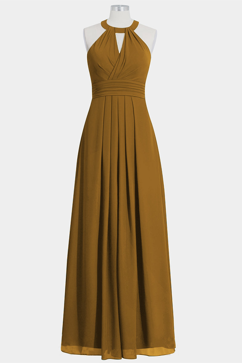 Chiffon Column Halte Sleeveless Bridesmaid Dress-B14002