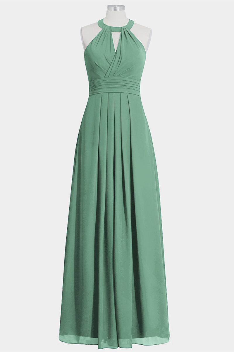 Chiffon Column Halte Sleeveless Bridesmaid Dress-B14002