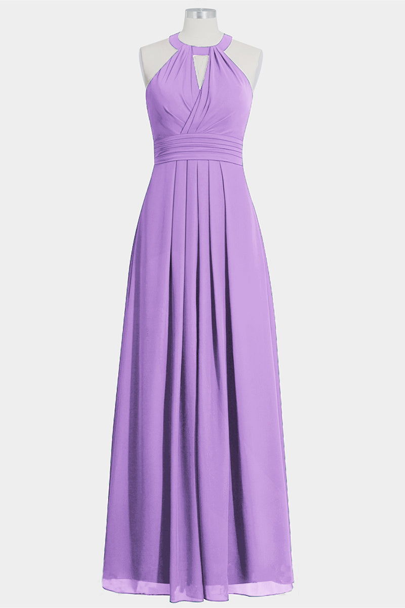 Chiffon Column Halte Sleeveless Bridesmaid Dress-B14002
