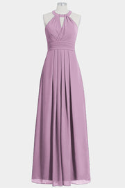 Chiffon Column Halte Sleeveless Bridesmaid Dress-B14002