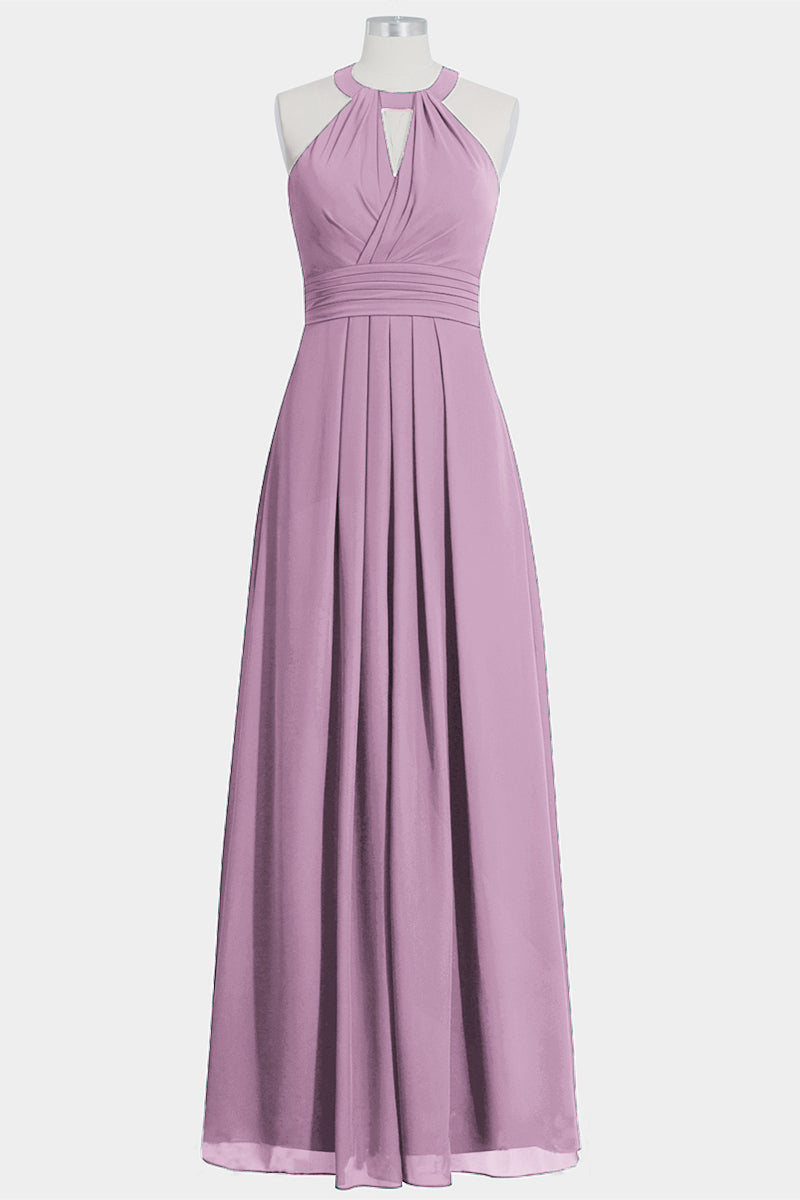 Chiffon Column Halte Sleeveless Bridesmaid Dress-B14002