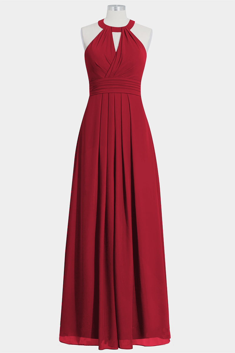 Chiffon Column Halte Sleeveless Bridesmaid Dress-B14002