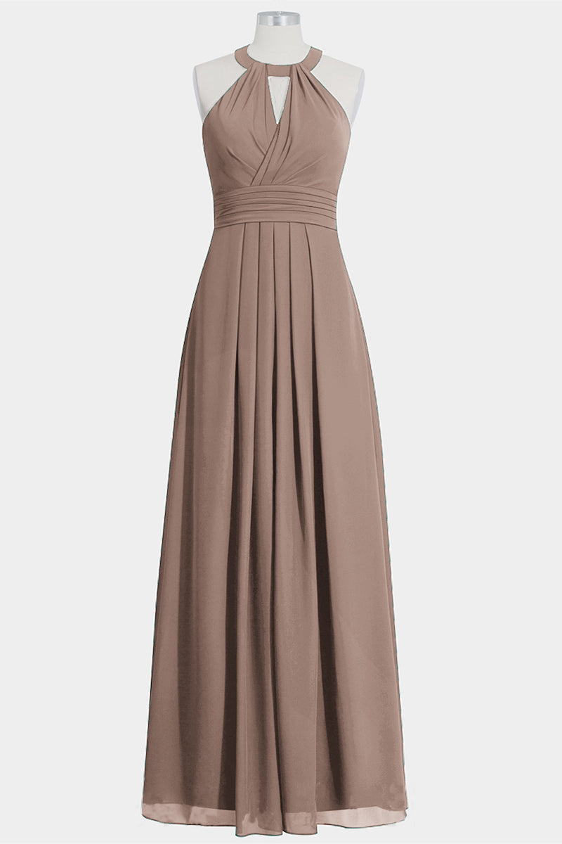 Chiffon Column Halte Sleeveless Bridesmaid Dress-B14002