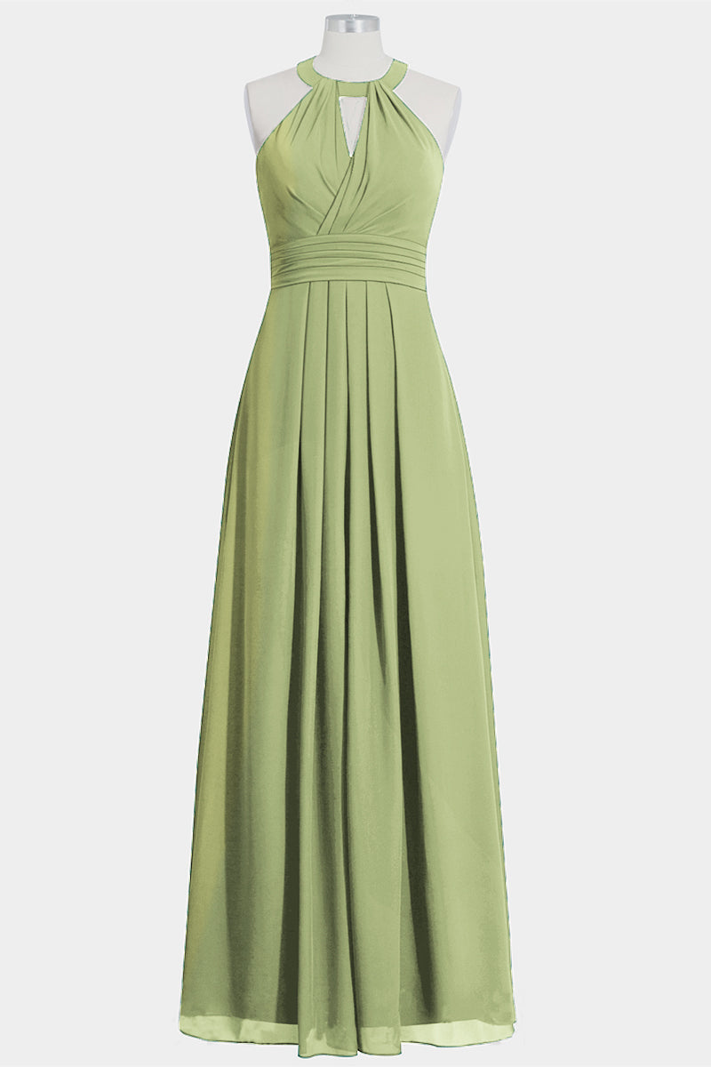 Chiffon Column Halte Sleeveless Bridesmaid Dress-B14002