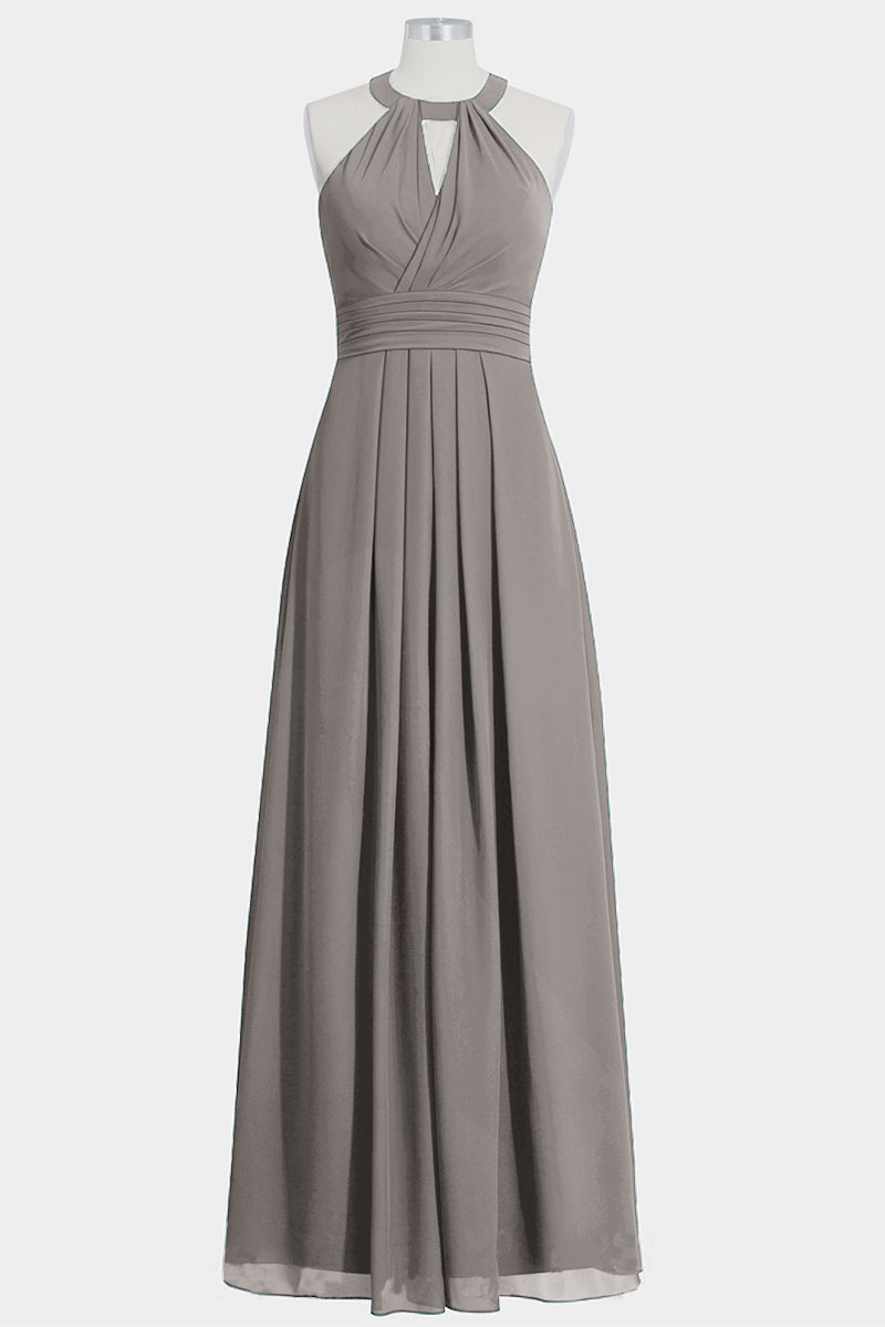 Chiffon Column Halte Sleeveless Bridesmaid Dress-B14002