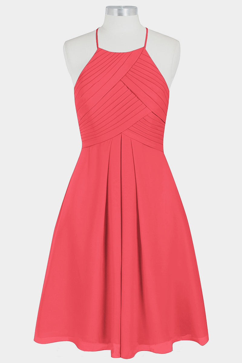 Chiffon Column Halter Sleeveless Bridesmaid Dress-B14003
