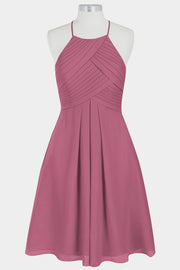 Chiffon Column Halter Sleeveless Bridesmaid Dress-B14003