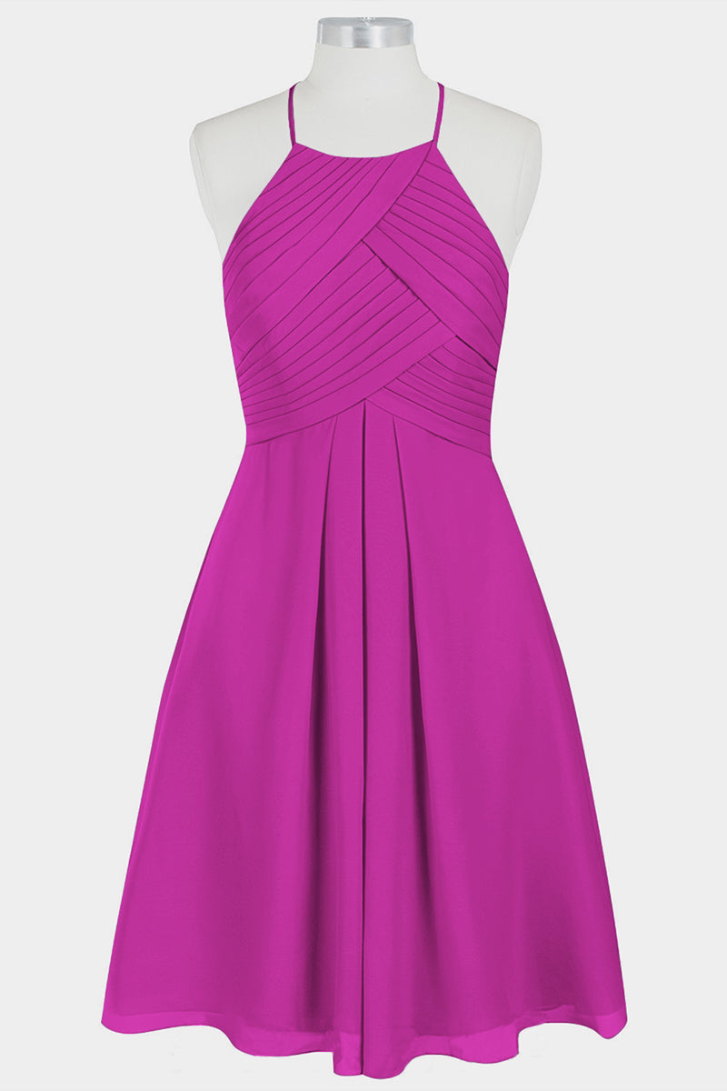 Chiffon Column Halter Sleeveless Bridesmaid Dress-B14003