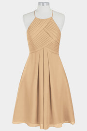 Chiffon Column Halter Sleeveless Bridesmaid Dress-B14003