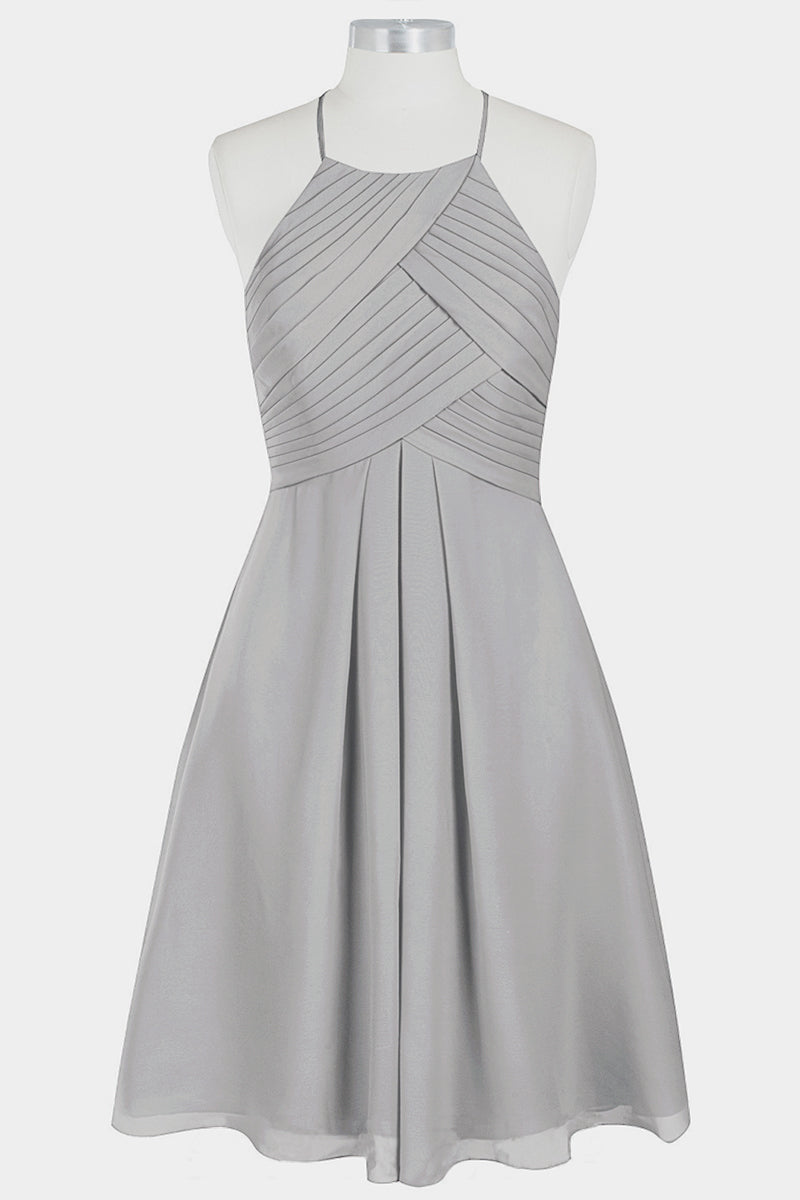 Chiffon Column Halter Sleeveless Bridesmaid Dress-B14003