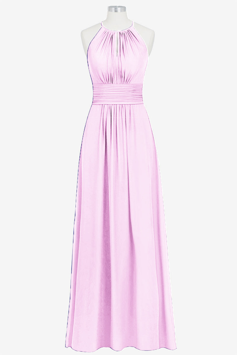 Chiffon Column Halter Sleeveless Bridesmaid Dress-B14009