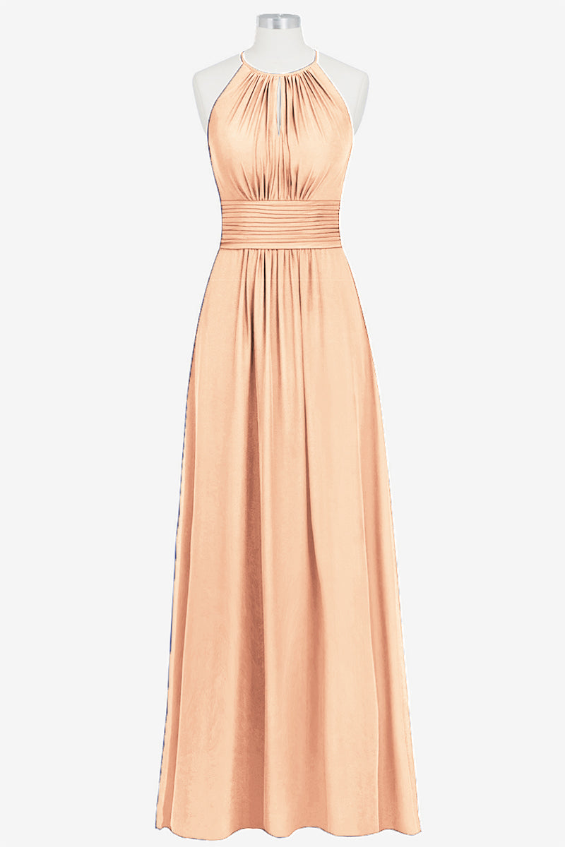 Chiffon Column Halter Sleeveless Bridesmaid Dress-B14009