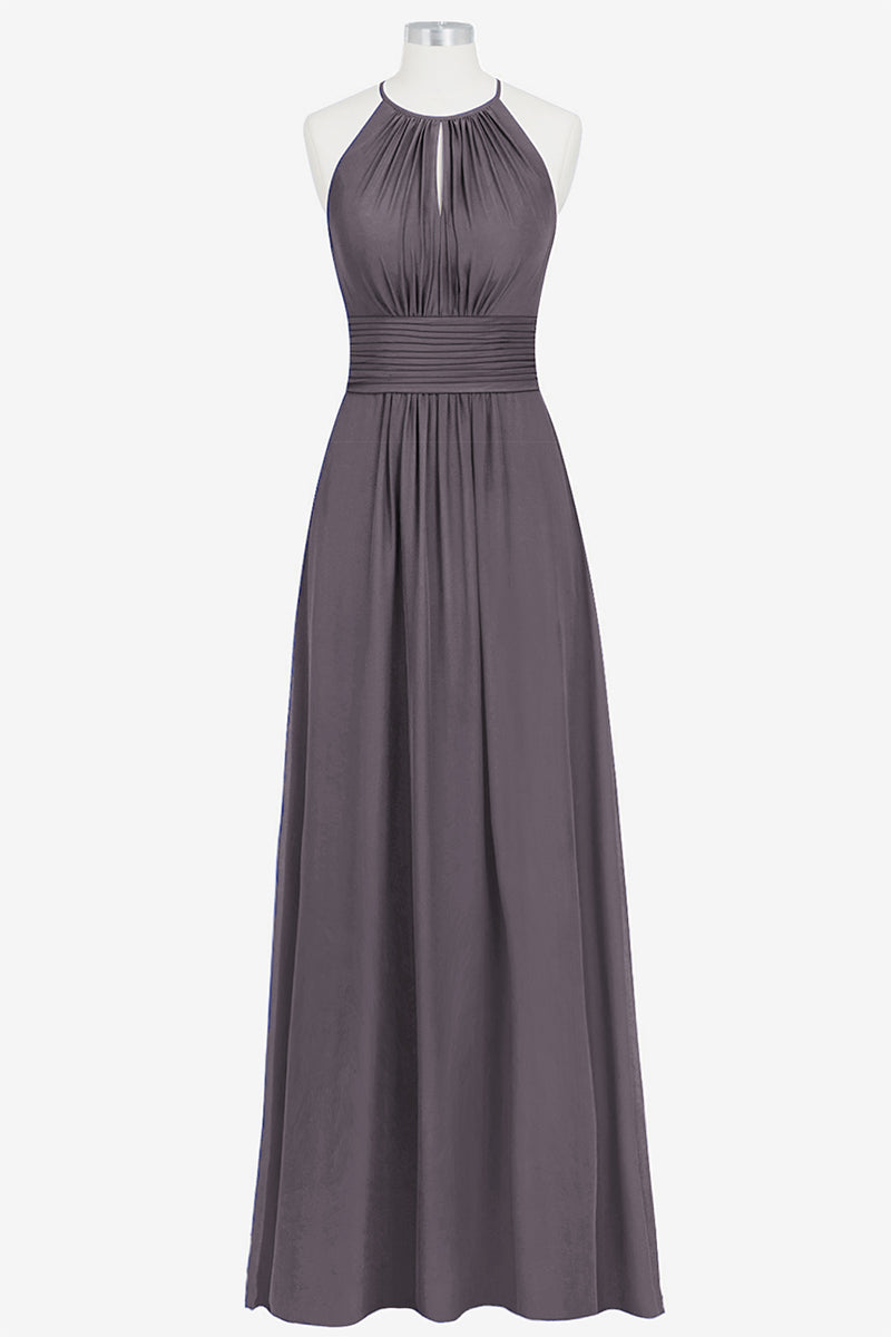 Chiffon Column Halter Sleeveless Bridesmaid Dress-B14009