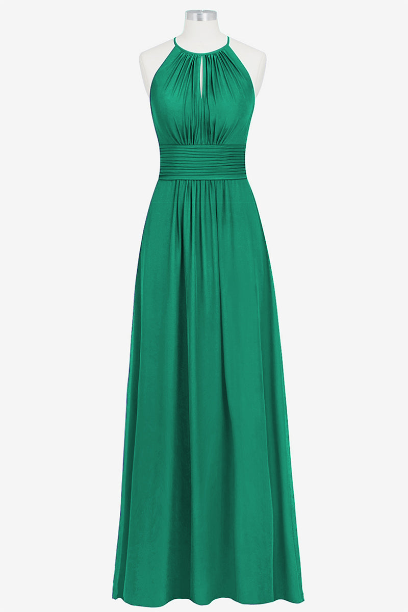 Chiffon Column Halter Sleeveless Bridesmaid Dress-B14009