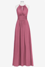 Chiffon Column Halter Sleeveless Bridesmaid Dress-B14009