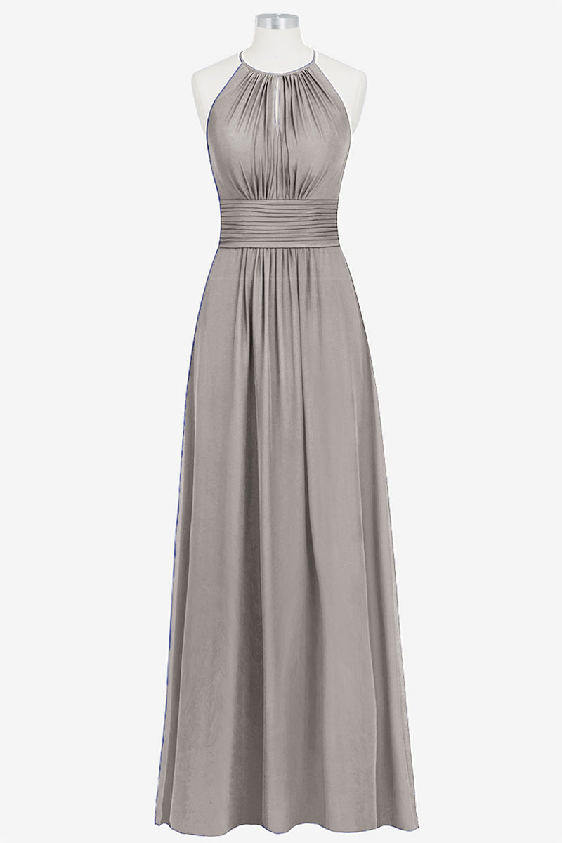 Chiffon Column Halter Sleeveless Bridesmaid Dress-B14009