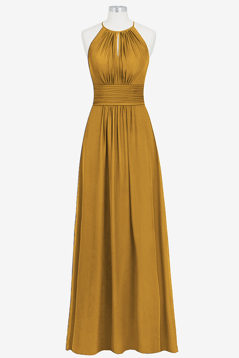Chiffon Column Halter Sleeveless Bridesmaid Dress-B14009