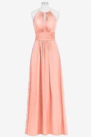 Chiffon Column Halter Sleeveless Bridesmaid Dress-B14009