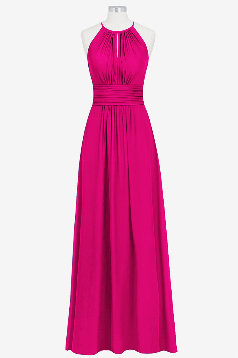 Chiffon Column Halter Sleeveless Bridesmaid Dress-B14009