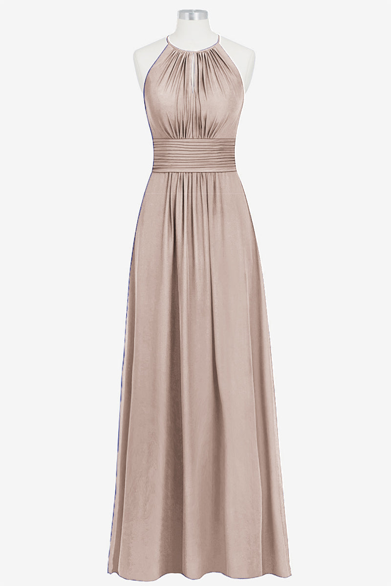 Chiffon Column Halter Sleeveless Bridesmaid Dress-B14009