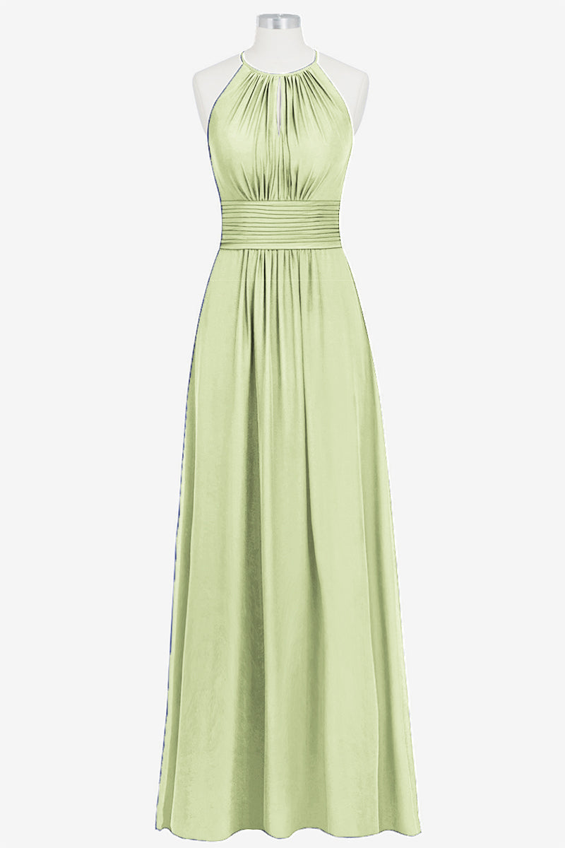 Chiffon Column Halter Sleeveless Bridesmaid Dress-B14009