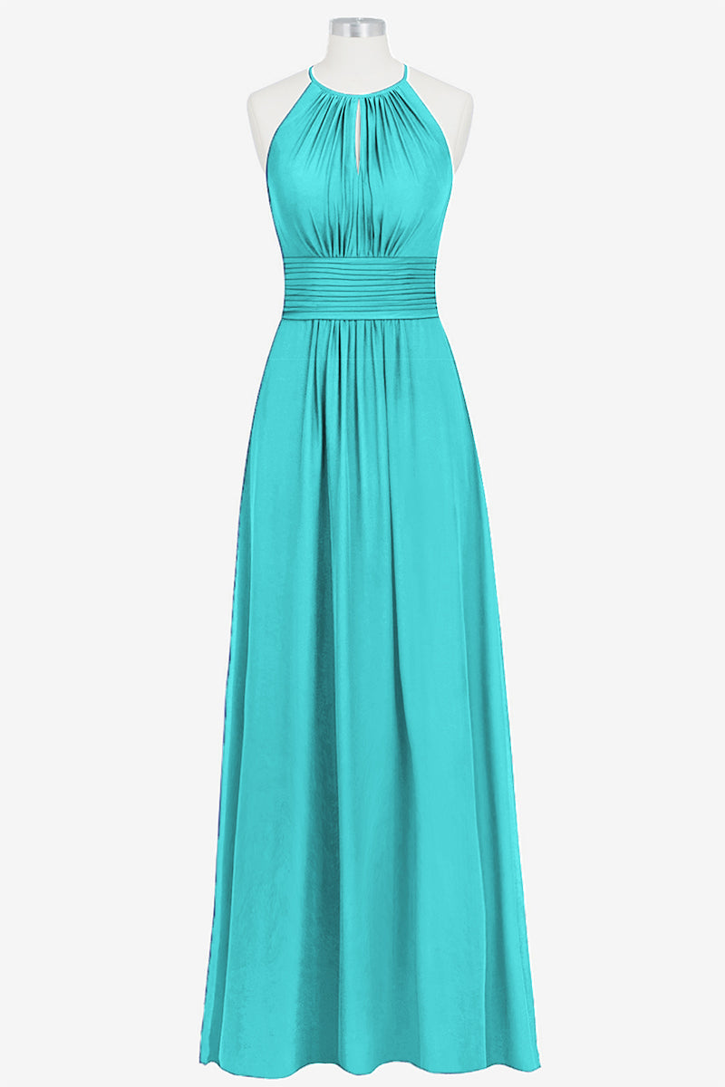 Chiffon Column Halter Sleeveless Bridesmaid Dress-B14009