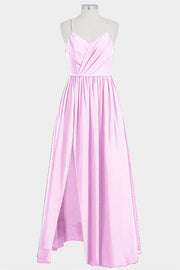 Chiffon Column Spaghetti Straps Sleeveless Bridesmaid Dress-B14014