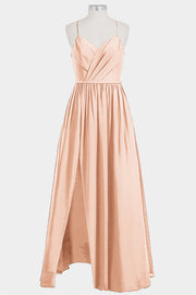 Chiffon Column Spaghetti Straps Sleeveless Bridesmaid Dress-B14014