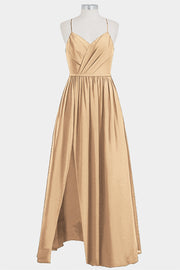 Chiffon Column Spaghetti Straps Sleeveless Bridesmaid Dress-B14014