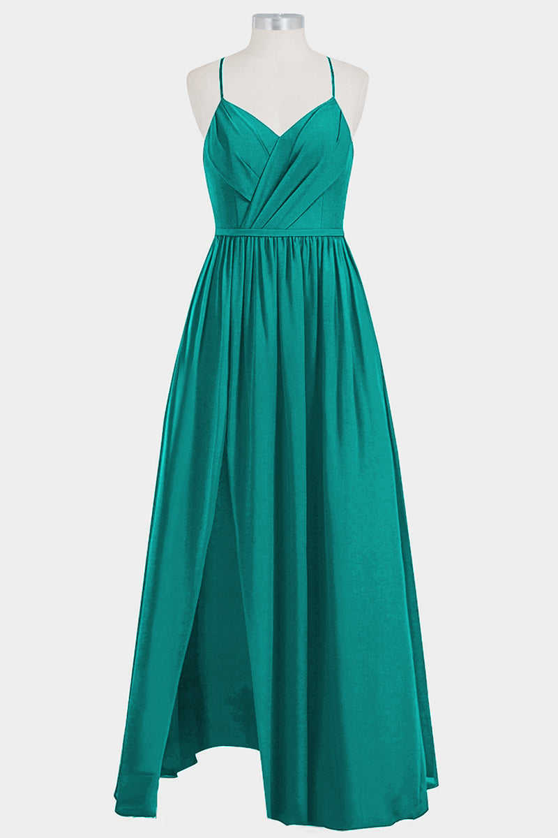 Chiffon Column Spaghetti Straps Sleeveless Bridesmaid Dress-B14014