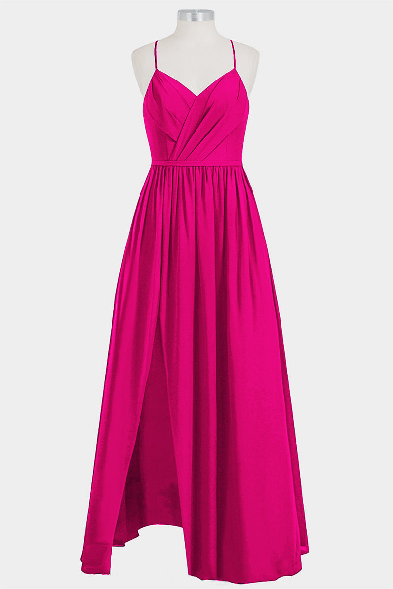 Chiffon Column Spaghetti Straps Sleeveless Bridesmaid Dress-B14014