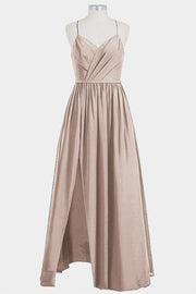 Chiffon Column Spaghetti Straps Sleeveless Bridesmaid Dress-B14014