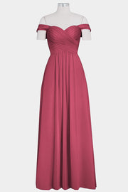 Chiffon Column Off the Shoulder Sleeveless Bridesmaid Dress-B14015