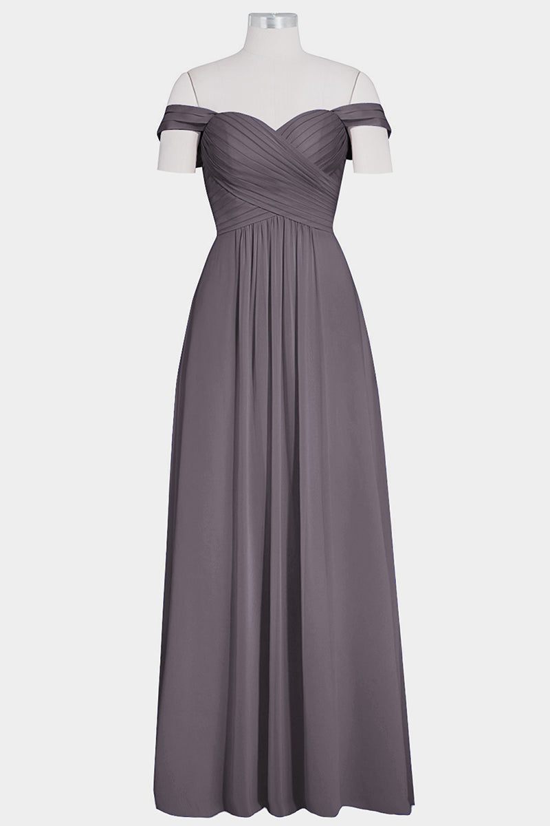 Chiffon Column Off the Shoulder Sleeveless Bridesmaid Dress-B14015