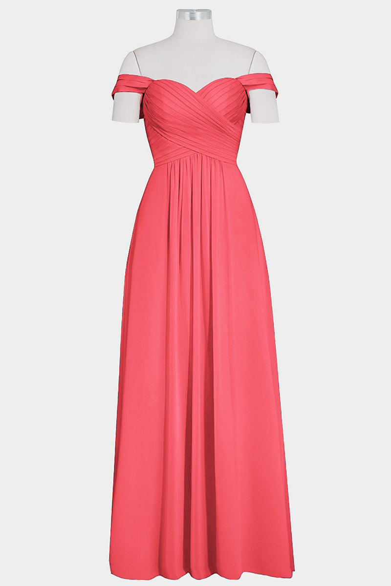 Chiffon Column Off the Shoulder Sleeveless Bridesmaid Dress-B14015