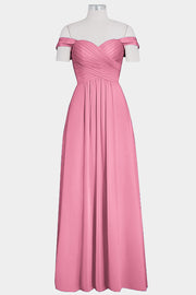 Chiffon Column Off the Shoulder Sleeveless Bridesmaid Dress-B14015