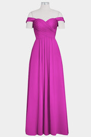 Chiffon Column Off the Shoulder Sleeveless Bridesmaid Dress-B14015