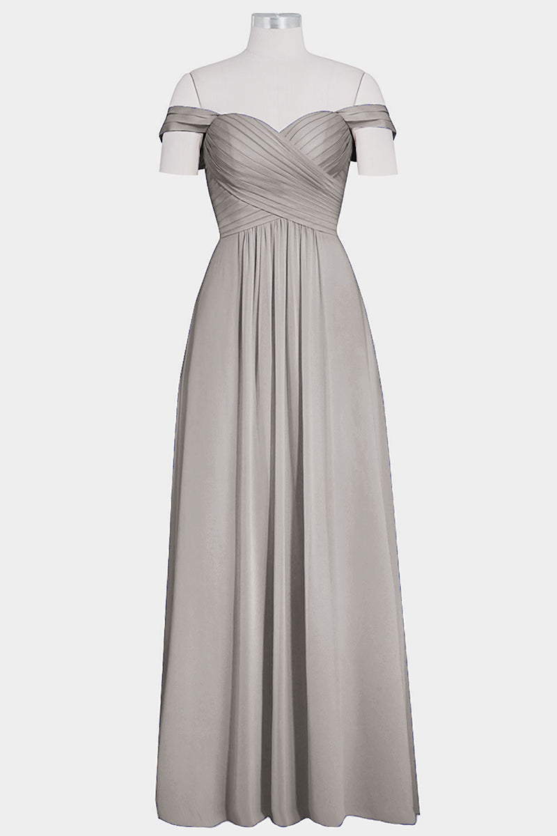 Chiffon Column Off the Shoulder Sleeveless Bridesmaid Dress-B14015